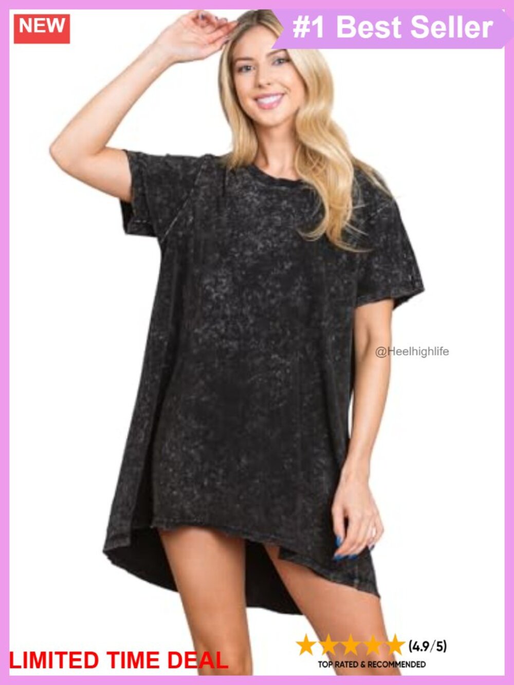 Oversized T Shirt Dress Loose Fit Mineral Wash Short Sleeve Tunic